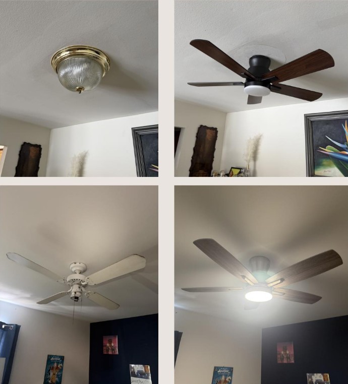Ceiling fan replacement before and after installation in Middletown NJ by Enjay Improvements