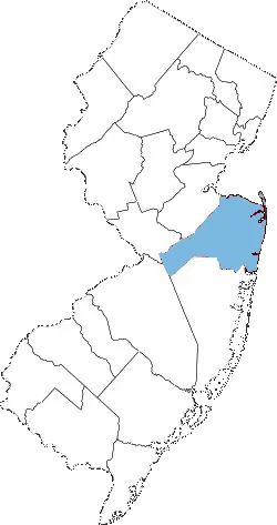 Map of New Jersey with Monmouth County highlighted showing Enjay Improvements handyman service area in Monmouth County NJ